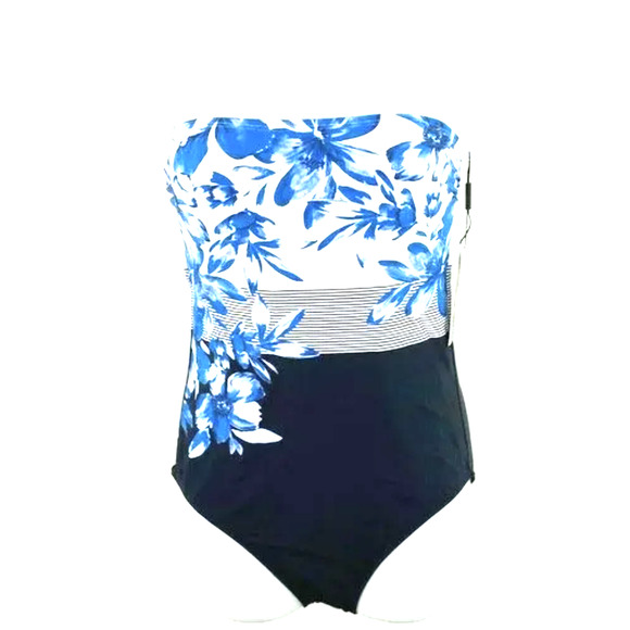 Calvin Klein One-Piece Swimsuit Black Blue Floral Size 6 NWT ** - Picture 2 of 5